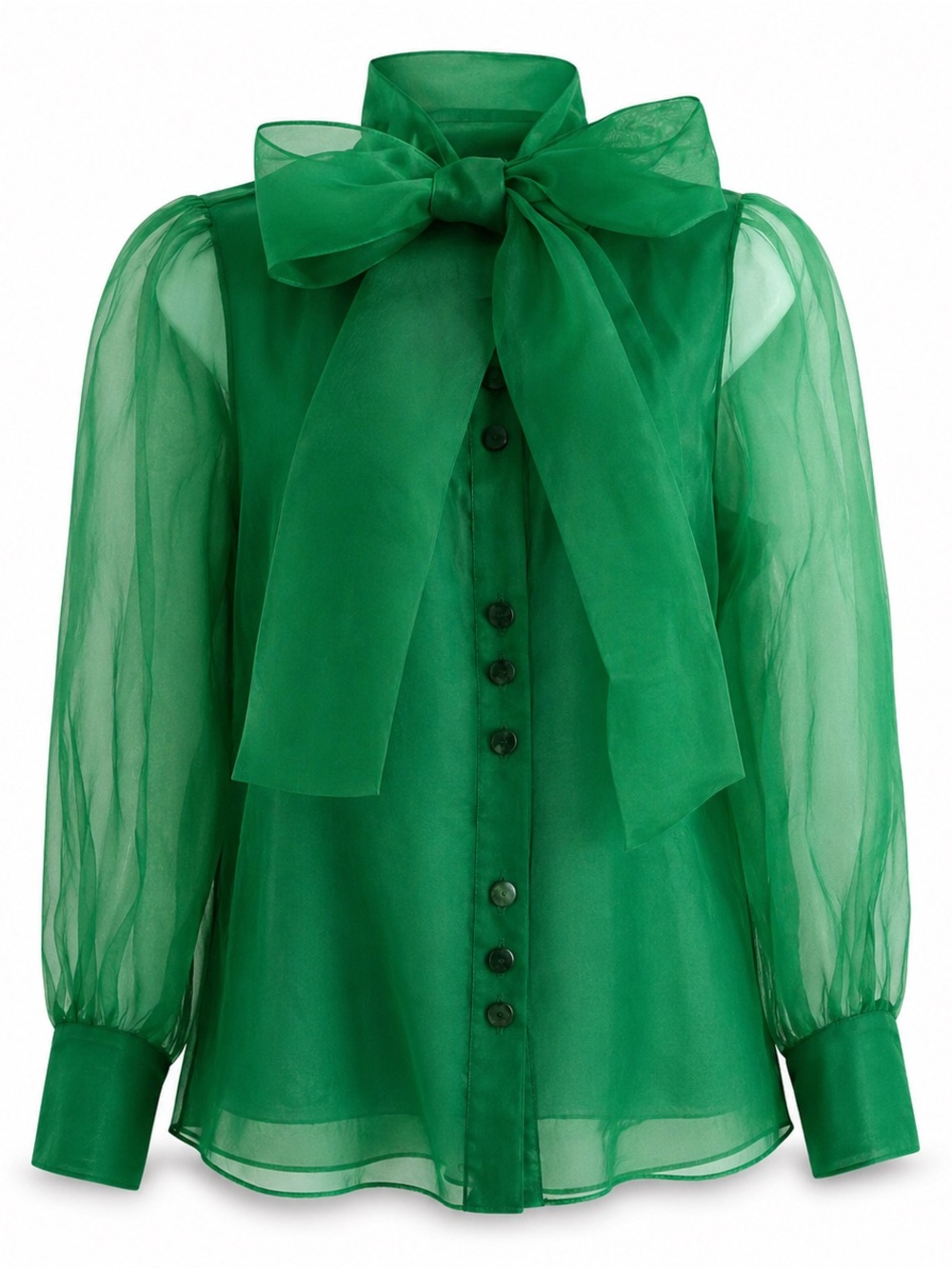 Zara Green Organza Bow Blouse Size M
